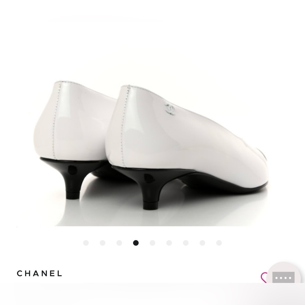 New CHANEL Black and White Patent Calfskin Heels 37.5 - Picture 4 of 16